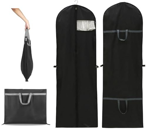 Long Dress Bags Covers Garment Storage bags with Zip Wedding Dust Cover Foldable Washable Clear Lightweight Garment Bags for Travel Weddings Suits and Dresses (black)