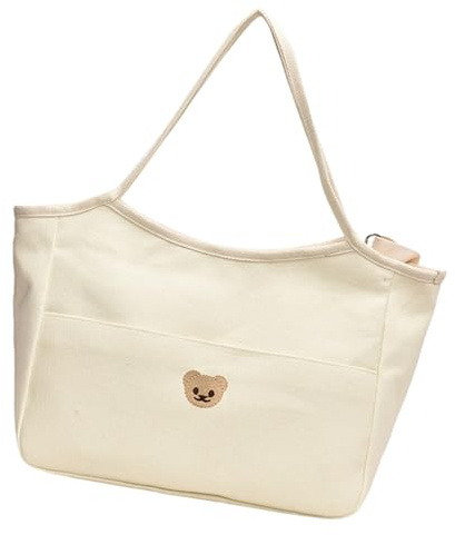 NVOQILIN Borsa per pannolini in cotone di grande capacità con ricamo a orso e tasche multiple a tenuta stagna mamma facile da trasportare per viaggi maternità