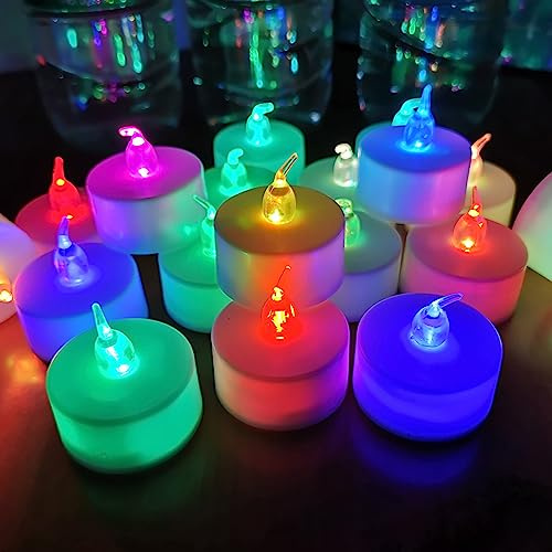 LANKER 24 Pack LED Tea Lights Candles, 7 Color Changing Flameless Tealights, Long Lasting Battery Operated Fake Candles, Decoration for Wedding, Halloween and Christmas (Multi-Color -24pcs)