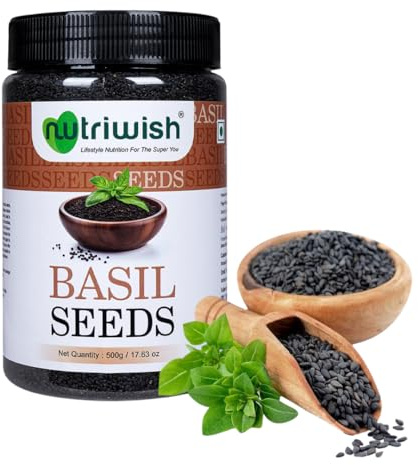 Nutriwish Basil Seeds 17.6 oz (500 g) | 100% Natural, Raw & Gluten-Free | Perfect for Smoothies, Drinks & Desserts