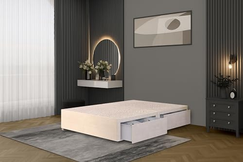 Bed Centre Flexby Divan Bed Base Only with 2 Drawers (Same Side), No Headboard - Available in 3FT, 4FT, 5FT & 6FT (6FT Super King, Plush Ivory Fabric)