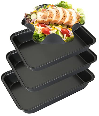 GOYADA 3 Pcs Plat à Four Rectangulaire Antiadhésif, Plaque à Rôtir Antiadhésif en Acier au Carbone avec 1 Pcs Moules à Tortilla - plaque au Four - Tailles pour Grand, Moyen, Petit