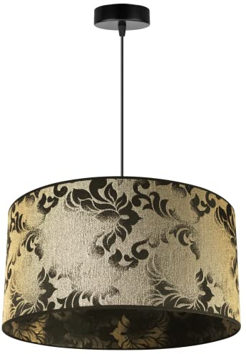 Light-Home Werona Elegant Hängelampe - Modern Deckenlampe für Wohnzimmer Schlafzimmer und Esszimmer - Pendelleuchte aus Metall mit Classic Lampenschirm - Schwarz-Gelb - 23x45cm