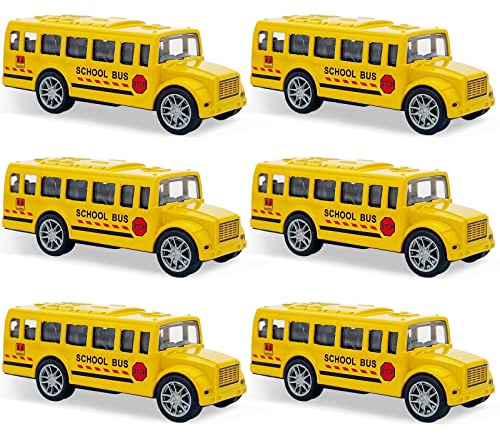 weilaga 6 Pack 3.5 Pull Back Yellow Small Size School Bus Playset,Durable Die-cast Metal Toy Vehicles,Party Favors,Best Birthday Gift for Boys Girls Kids Toddlers