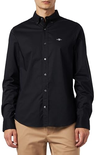 GANT Slim Poplin-skjorta för män, smal passform, svart, XXL
