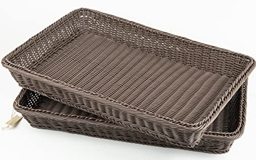 2-Pakete von Brotkörben zum Servieren, rechteckige Körbe zum Aufbewahren, Poly Imitation Weidenkorb (große braune 60x40x8cm)