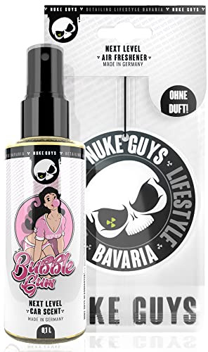 Nuke Guys Bildoft – automatisk doftspray – 0,1 l bubbelgum bilparfym – praktisk luftfräschare för inomhusbruk, trevlig bildoft + hänge