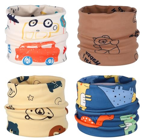 Fadcaer 4 Pieces Kids Snood Neck Warmer - Super Soft Breathable Scarf, Stretchy Washable Design for Unisex Baby Toddler to Teen, Winter Autumn Spring (Set B)