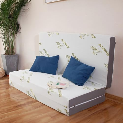 Panana 4FT Portable Tri Fold Mattress Small Double, 10cm Comfort Memory Foam Folding Mattress with Removable&Washable Bamboo Fabric Cover for home, camping and travelling