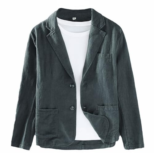 GIBZ Blazers de Lino Hombre Chaqueta de Traje Estilo Sencillo Suelto Color Sólido Solapa 2 Botones Blazer Abrigo Deportivo con Bolsillo Gris L