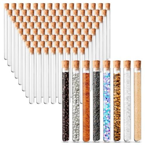 Reagenzglas mit Korken - Kleine Reagenzgläser aus Kunststoff für Blumen, zum Basteln und als Give-Aways (100 Stück)