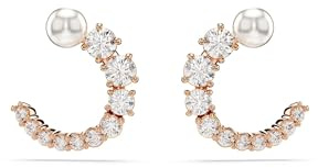 Swarovski Orecchini a cerchio Matrix, Crystal Pearl, Taglio Round, Bianchi, Placcato color oro rosa