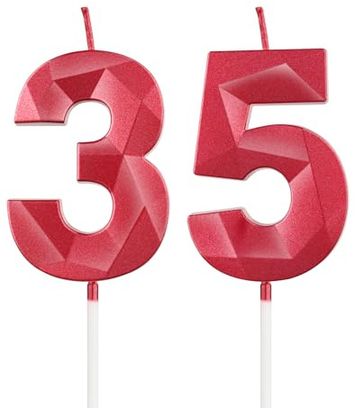mciskin Red 35th Birthday Candles, 3D Number 35 Candles for Cake, Women Men 35th Birthday Decorations,Pearl Red Candle Cake Topper Decorations for Birthday Party Weddings Anniversary Supplies