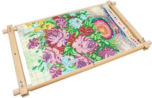 Cross Stitch Tapestry Frame, Beech Wood Needlepoint Stretcher Clip Frame, Wood Needlework Frame Quilting Hoop Stand Stitching Needlepoint Holder Tool(45 x 30CM)