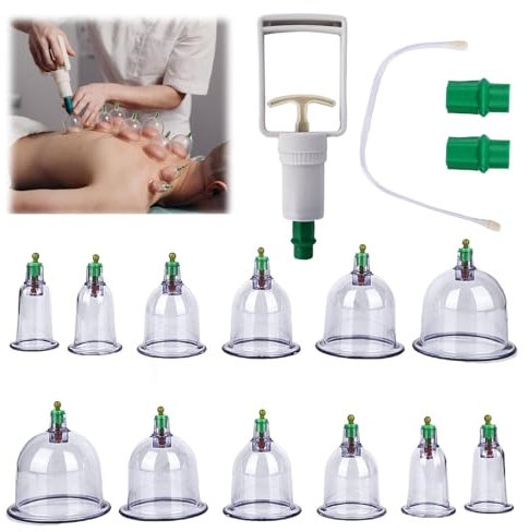 12 Cupping Ventouse Ensemble, Tasses Ensemble de Ventouses Vide Ventouses Kit de Massage avec Pompe à Vide avec Aimants Thérapeutiques Ventouses de Massage pour Soulager les Douleurs