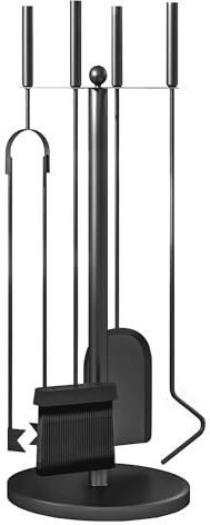Outsunny Set camino 5 pezzi accessori per camino con pala, scopa, pinze, attizzatoio e supporto, set camino, metallo, nero