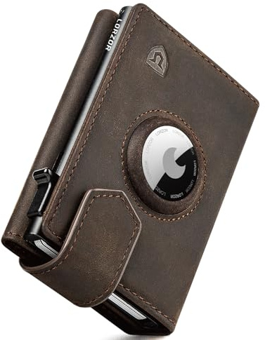 LORZOR® Design für Airtag Wallet, Slim Wallet mit Münzfach, Geldbörse Herren echtem Leder, RFID Blocker Portemonnaie, Portmonee Herren kartenetui Platz für 10 Karten, Geldbeutel (Mahagoni Braun)