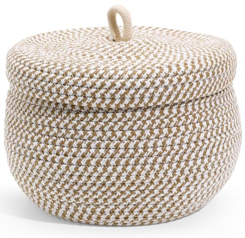 Alipis Panier Rond En Corde De Coton Avec Couvercle 8.3 Pouces Panier De Rangement Décoratif Multifonction Pour Cuisine Salon Bureau