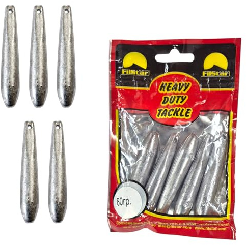 PRO FILSTAR Drop Shot Plomo para Sabiki 5 x 80 g – Arenque & Caballa Plomos – Forma de gota – Pesa marina – Juego de deportes de agua dulce y salada – Pesos de pesca – Pesos de pesca – Pesos de pesca