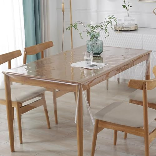 DASIAUTOEM Nappe transparente, PVC transparente, imperméable, lavable, 0,13 mm, film de protection pour table de cuisine, jardin, mariage, fête, (140 x 140 cm)