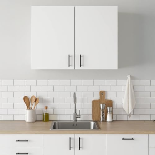 Dmora - Mobile pensile 2 ante Este, Armadietto sospeso, Mobiletto a muro, Armadio ausiliario multifunzione, 80x34 h59 cm, Bianco