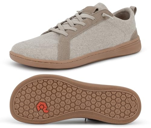 Pulltop Men's Barefoot Wide Toe Box Shoes - Canvas Minimalist Zero Drop Sole Dress Sneakers for Men Beige Size 13 Wide