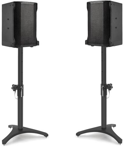 OUUTMEE Lot de 2 Supports d'Enceinte Réglable en Hauteur, Pieds d'Enceintes Universel, Supports d'Enceinte au Sol avec Base Triangulaire pour Enceintes de Bibliothèque/Satellite, Jusqu'à 5KG(51-75CM)