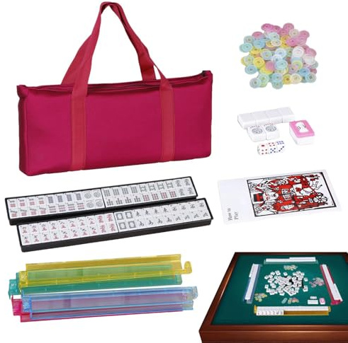 Generico Set Americano di Mahjong,Set di Gioco Completo con 166 Tessere - Kit Completo Con Righelli E Per Principianti, Donne E Anziani Appassionati Di Mah Jongg