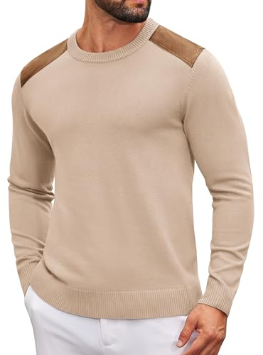COOFANDY Pull Homme Col Rond Manches Longues Basique Décontracté Mode Pull Tricot Kaki Clair M