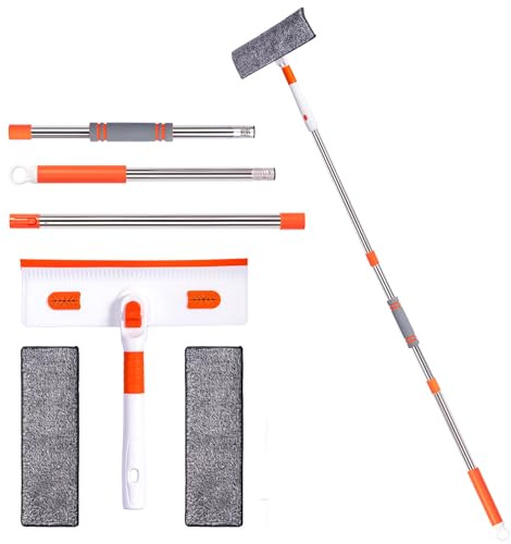 Professional Window Squeegee 2-in-1, Window Cleaner with 55 Extension Pole, Premium Squeegee for Window Cleaning, Streak-Free Window Cleaning Kit for High Windows, Shower Glass, Car Windshield