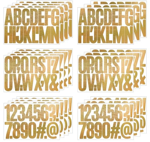 21 Sheets Letter Stickers 3 Inch Glitter Gold Letter Number Stickers, Vinyl Adhesive Alphabet Sticker Decals for Poster Board, Mailbox, Crafts, Classroom, Home Decor(Glitter Gold)