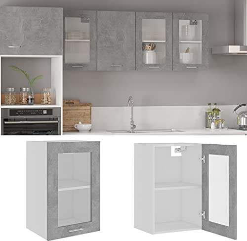 QZZCED Vitrina Colgante Lyon Gris hormigón 40x31x60 cm Madera de ingeniería, Armario Cocina Vidrio diseño Sencillo Optimiza Espacio, Almacenamiento Amplio Dos estantes para Cuencos