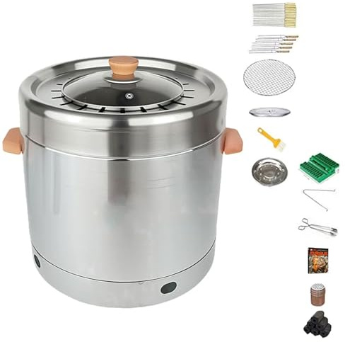 Barbecue au charbon de bois – Fumoir de table en acier inoxydable à 360° avec séparation de l'huile et des flammes, entièrement lavable pour la cuisine du jardin et de la terrasse