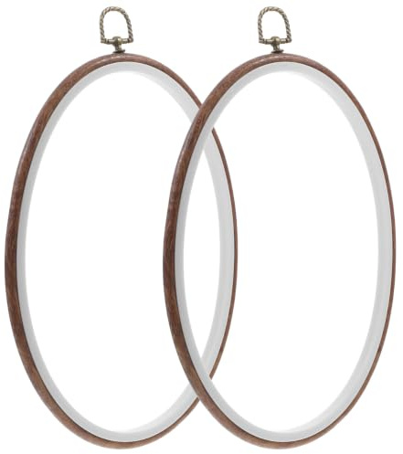 Artibetter Lot de 2 Cadres à Broder Ovales en Plastique Imitation Bois 19 X 27,5 Cm, Cercles Légers pour Broderie Point de Croix et Diy, Support Décoration Intérieure Artisanale
