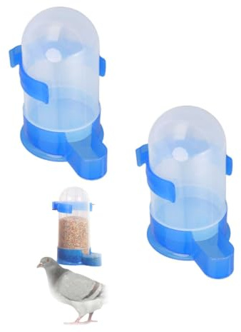 2 pièces mangeoire à Oiseaux Distributeur Automatique d'eau pour Oiseaux pour Cage Pigeons Bouteille Abreuvoir Pince Distributeur de Nourriture pour calopsitte perroquets (Bleu Grand)