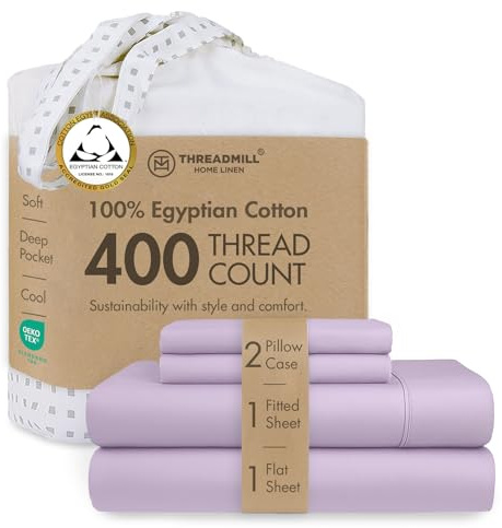 Threadmill 400 Thread Count Egyptian Cotton Queen Sheet Set, Sateen, Lilac
