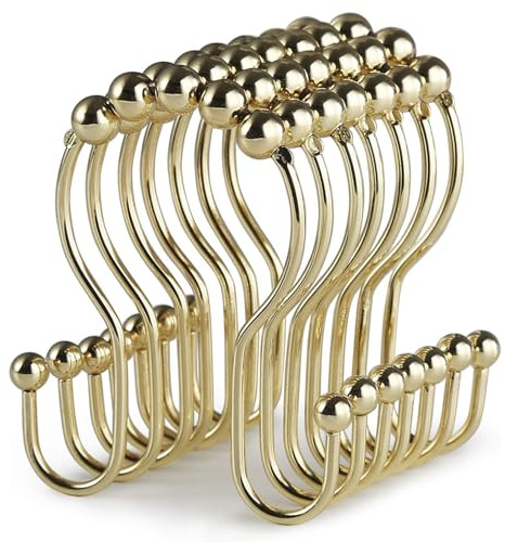 Goowin Shower Curtain Hooks, 12 Pcs Shower Curtain Rings, Stainless Steel Gold Shower Curtain Hooks, Rust Proof Shower Curtain Hangers, Smooth Sliding Anti-Drop Shower Rings for Curtain (Gold)