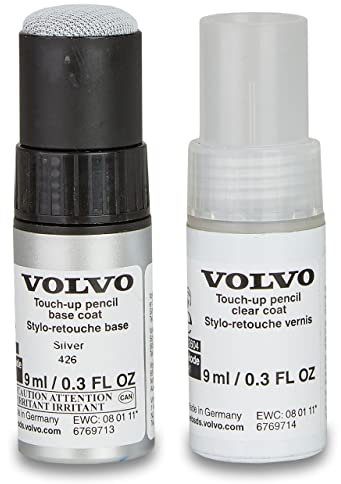 Volvo Original 426 Silver Metallic Lackstift Set - 9ml Basislack, 9ml Klarlack - Lackreparatur Set Ausbesserungslack Silber 31266481