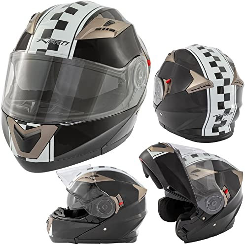Modular Flip-Up Helmet Moto Touring ECE 22 Approved Design Double Visor Black M