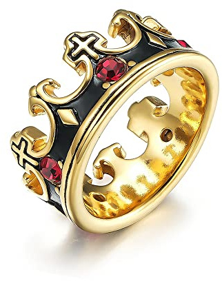 Meilord Royal King Knight Crown Ring for Men and Women Religious Cross Chunky Stainless Steel Rings Vintage Christian Rings Wedding Band Silver Black Gold