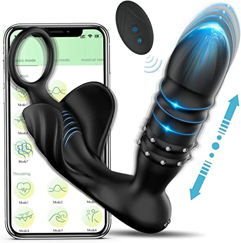 Analvibratoren Dildo Sexspielzeug für Männer gay Anal Prostata Vibrator Stimulator mit 9 Teleskopmodi 9 Vibrationsmodi Analplug mit Stoßfunktion, Penisring Analstimulation Massagegeräte für Paar