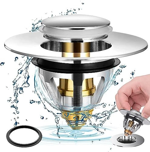 OVERWIND Hochwertiger Universal-Ablaufstopfen aus Edelstahl und Kupfer für Waschbecken und Bidet mit Korb zur Aufbewahrung von Haaren und Seifenresten, Robust und Langlebig, Leicht zu Reinigen