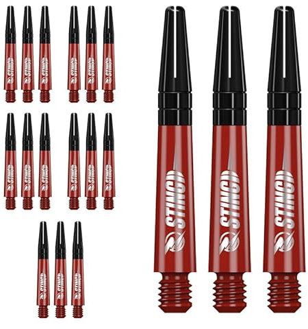RUTHLESS Sting 5XS1763 Dart-Schäfte aus Polycarbonat, solide, rot mit schwarzer Aluminiumoberfläche, kurz, 36 mm, 5 Sets mit 3 Schäften