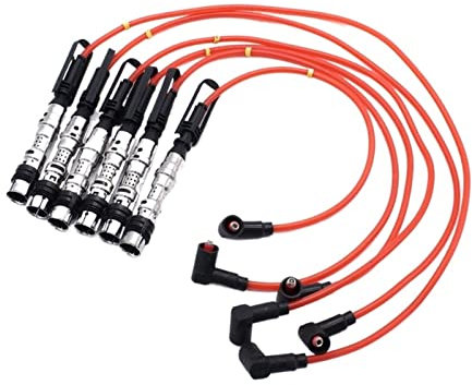 SBOJI 6 stücke Zündspule Zündkerzen Stecker Drähte Kabel Rot Kompatibel for Golf III. Kompatibel for Corrado. VR6 2.8 2.9 AAA ABV Kompatibel for Puller 021905409AD Zündspule