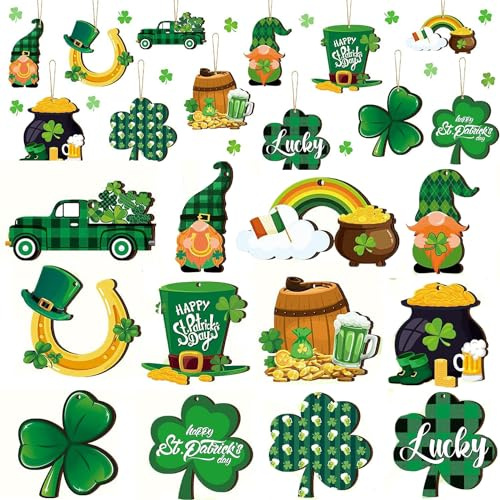 St. Patrick's Day Ornaments for Tree Wood, Both-Sided Printing Christmas Tree Decorations Hanging Ornaments for Holiday Home Indoor Outdoor Decorations