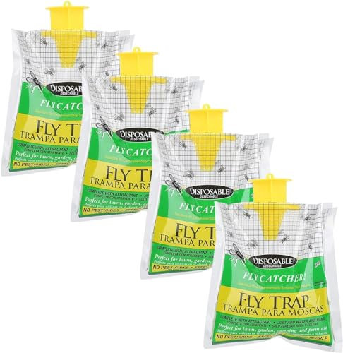 Gehanico Anti Mouche Exterieur Piège à Mouches Jetable avec Appat Mouche Sac Atrappe Mouche à Suspendre Poche Piege A Mouche pour Attraper Les Mouches Et Les Mouches des Fruits (4 pièces)