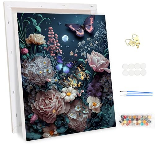 MEIYUDA Malen Nach Zahlen Erwachsene mit Rahmen Blumen Schmetterling, Paint by Numbers Malen Nach Zahlen, DIY Set mit Pinseln und Acrylfarben Handgemalt Ölgemälde Leinwand für Home Décor 30x40cm