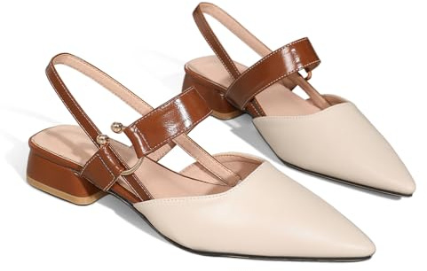 qibusleen Mujeres Correa Cruz Bloque Bajo Grueso Tacón Slingback Bombas, Anillo de Metal Lindo Cerrado Punta del Dedo del Pie Sandalias Tacones Deslizamiento en Zapatos - 36.5
