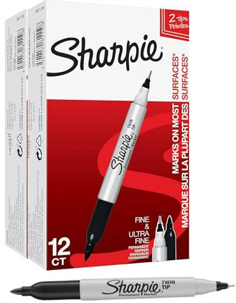 Sharpie Twin Tip Permanent Markers | Fine & Ultra-Fine Points | Black | 24 Count