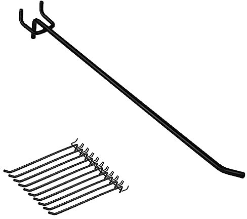 10 ganci resistenti per pannelli forati da 0,6 cm, ganci neri per scaffalature da 25,4 cm, ganci in metallo per appendere scaffali, per appendere garage, ufficio, cucina (10 pezzi)